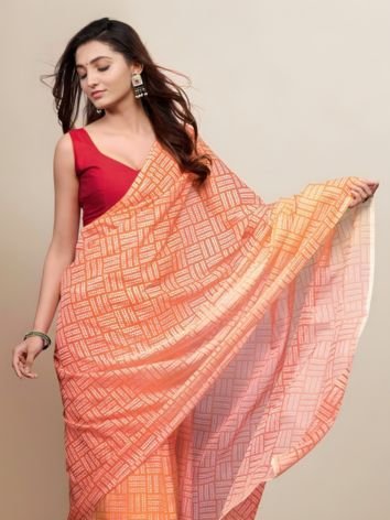 Geometric Print Organza Saree for wedding season