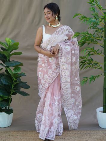 Organza Embroidery Saree for Wedding Season