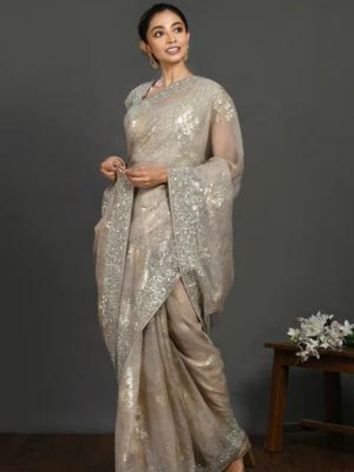 Stone Work Organza Saree for wedding season