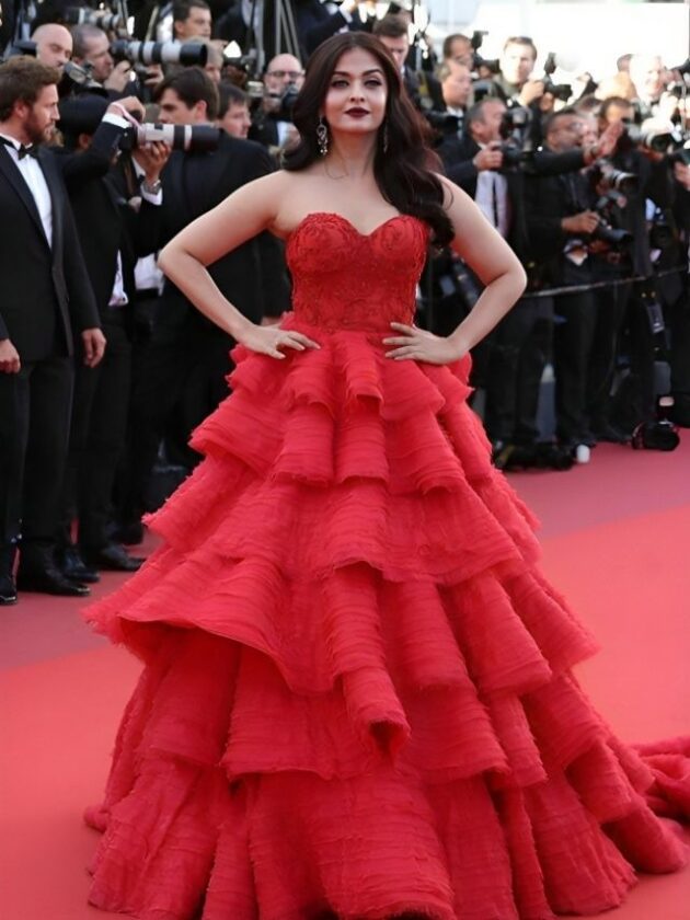 Aishwarya Rai Bachchan in Red Off-Shoulder Gowns