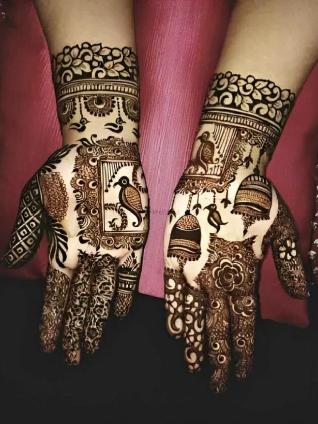 Bird Motif Full Hands henna mehendi design For wedding