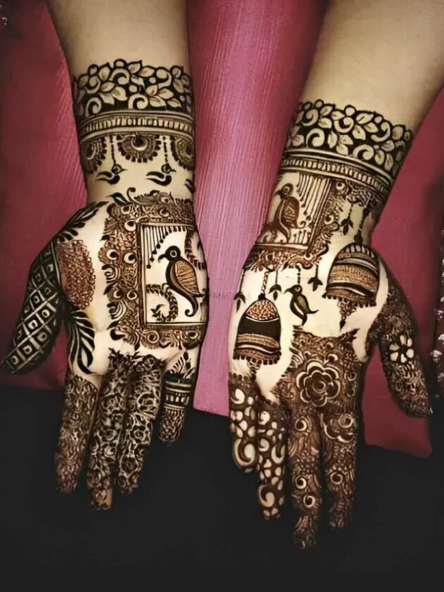 Bird Motif Full Hands henna mehendi design For wedding