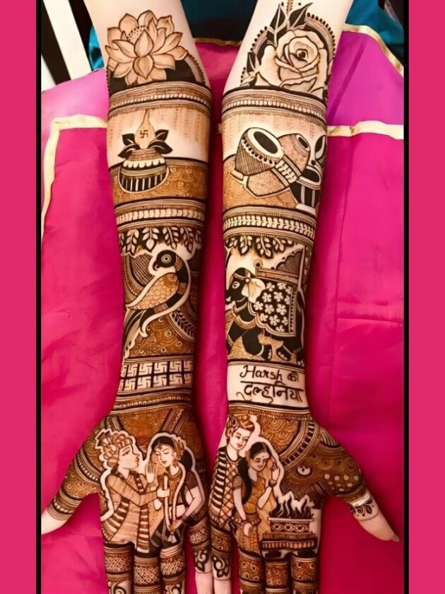 Bride and Groom with Dholkis mehendi designs For wedding