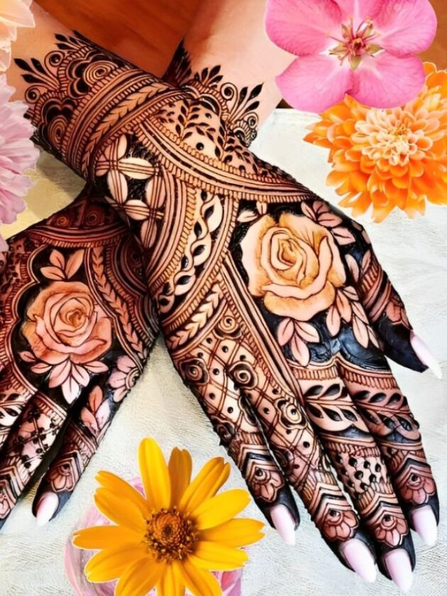 Romantic Rose mehendi design For wedding
