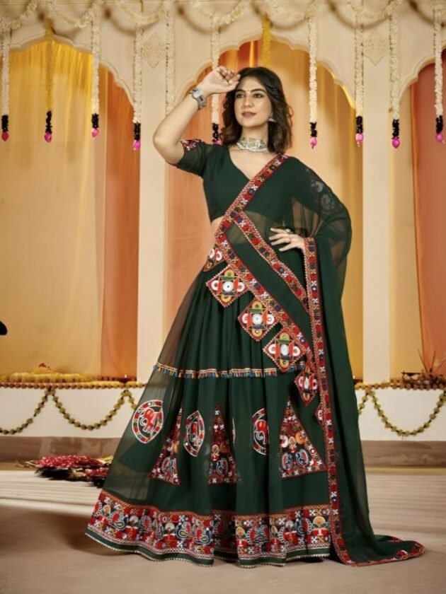 Navratri Lehenga Choli with Oxidized Cuffs Navratri Lehenga Choli with Oxidized Cuffs