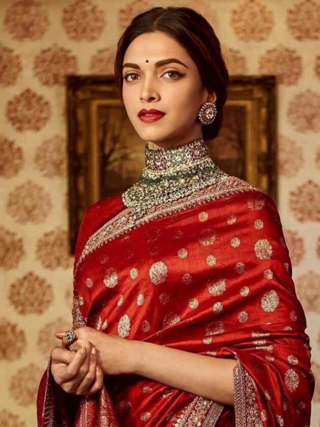 Deepika Padukone in Classic Red Banarasi Zari Saree