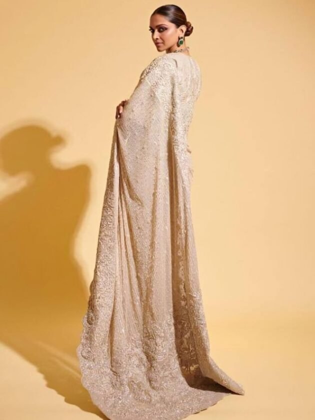 Deepika Padukone in Cream Colour Saree