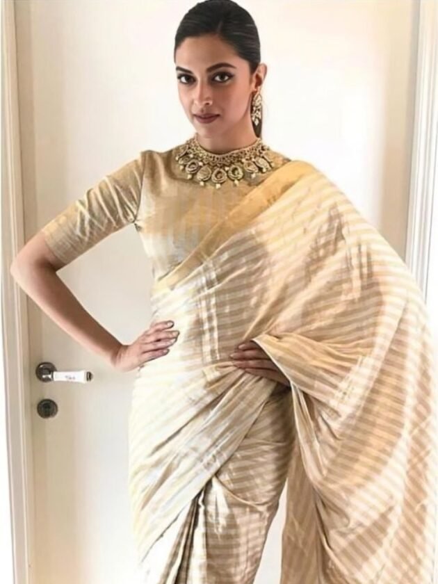 Deepika Padukone in Cream Saree