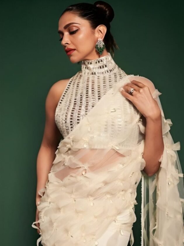 Deepika Padukone in Ivory 3D Applique Embellished Saree
