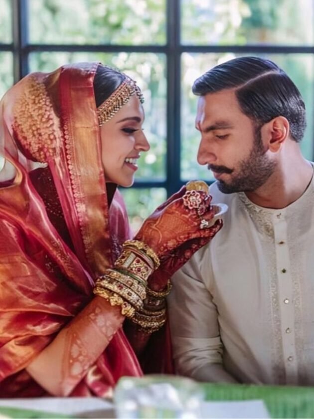Deepika Padukone in Kanjivaram Saree with Ranveer Singh