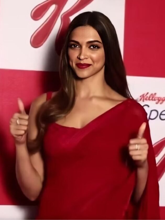 Deepika Padukone in Red Georgette Party Saree