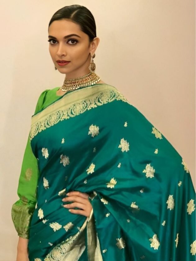 Deepika’s Green Banarasi Silk Saree