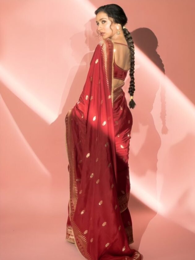 Shraddha Kapoor in Red Jacquard Silk Saree