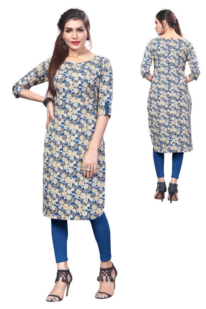 Janasya Women's Indigo Cotton Zig Zag Print Straight Kurta at Rs 619 |  Ladies Sharara Suit in Surat | ID: 27628621355