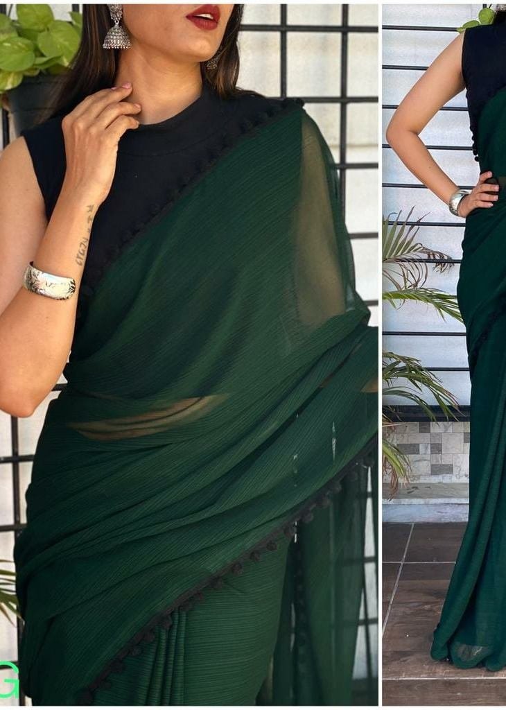 Buy ELINA Green saree at Rs. 650 online from Fab Funda fancy sarees : ELINA  Green