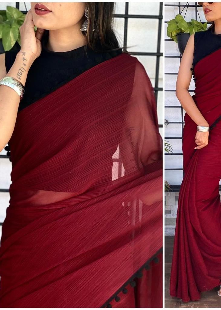 Burgundy Color Casual Saree buy online - Gown