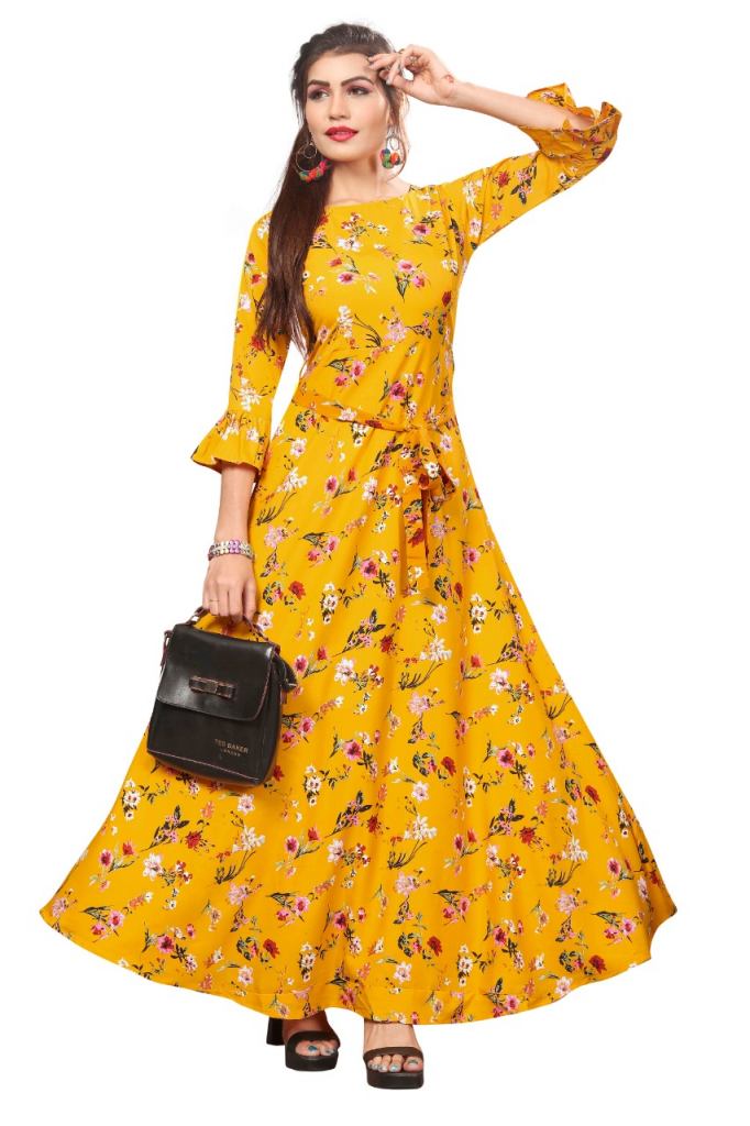 Buy Teen Girls Yellow Georgette Embroidered Boat Neck Gown Party Wear  Online at Best Price | Cbazaar