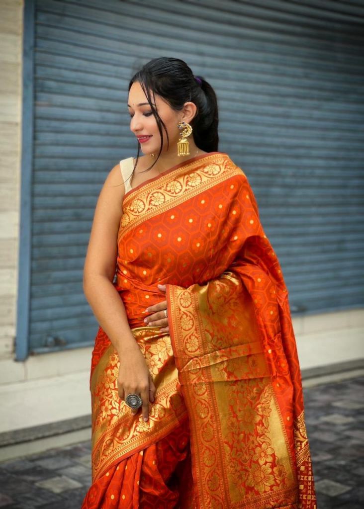 Pan India star Pooja Hegde looks radiant in an orange Kanjivaram saree for  her brother's special day. @hegdepooja #PoojaHegde | Instagram