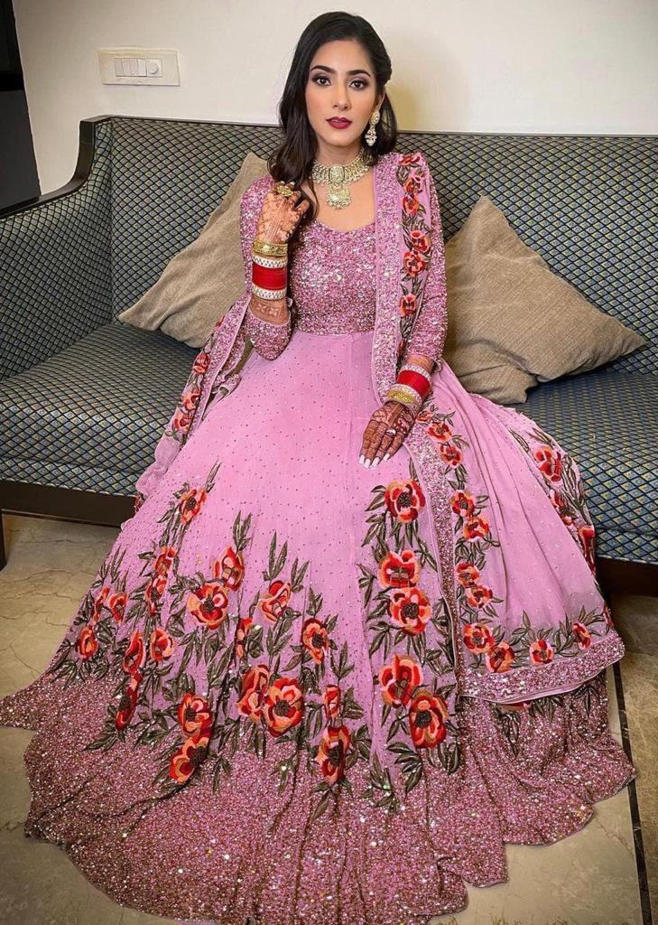 Floral Pink Wedding Dress Off the Shoulder Sparkly Sequin Prom Dresses –  Viniodress