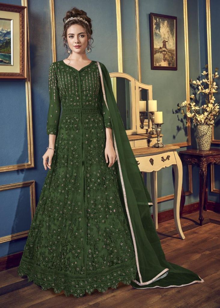 Green Georgette Plain Designer Gown @ Low Price -