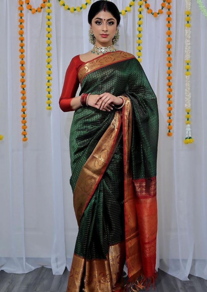 Art Silk Fabric Weaving Work Dark Green Color Wedding Wear Designer Saree-sgquangbinhtourist.com.vn