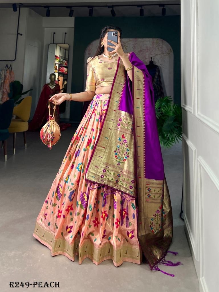 Attractive Peace Jacquard Silk Paithani Lehenga Choli