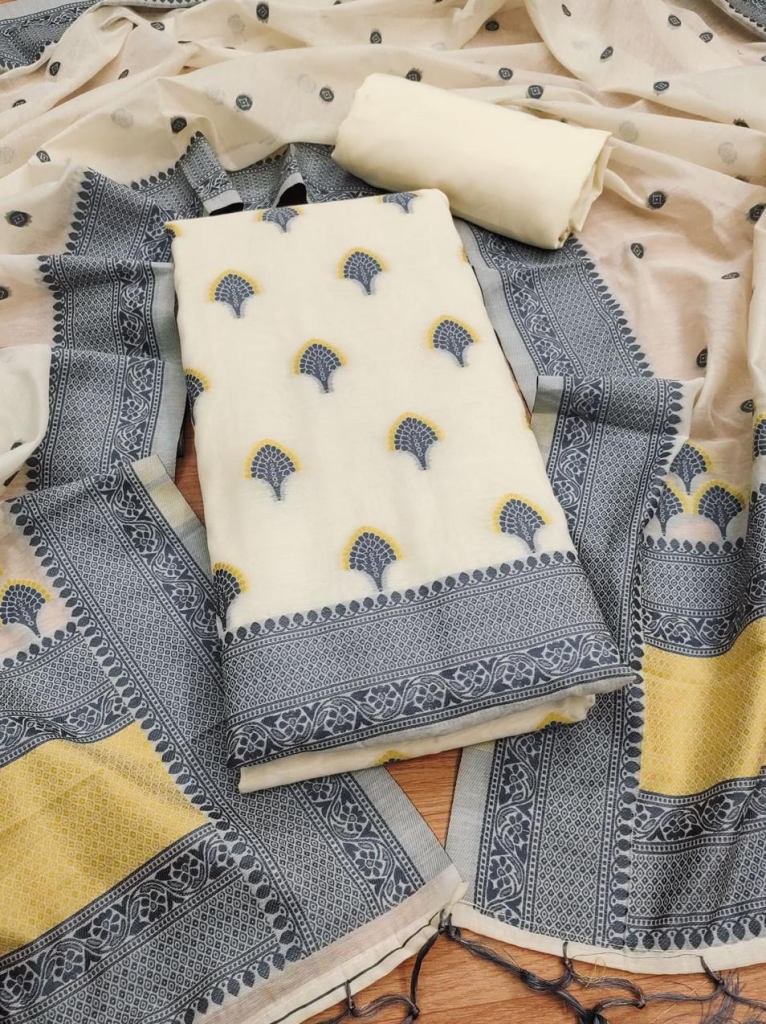 Banarasi Cotton Grey Color Salwar Suit Material