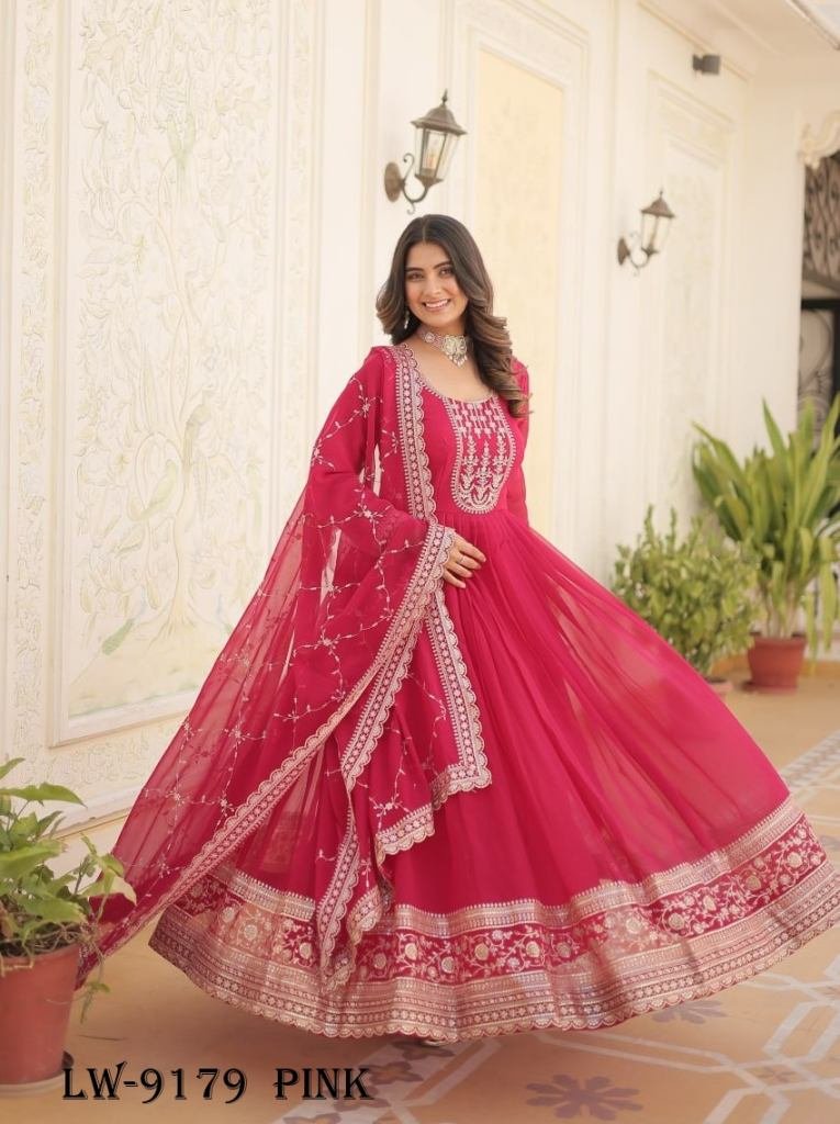 Fancy Pink Embroidery Gown With Dupatta