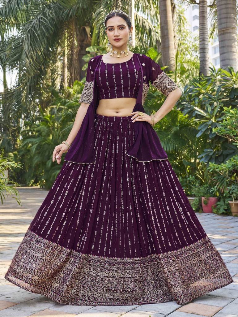 Wine Shrug Style Designer Lehenga Choli main image 1