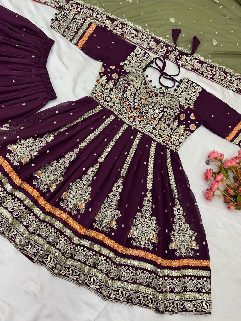 Maroon Festive Designer Semi-Stitched Heavy Georgette Sharara Suit With Embroidery & Sequins Work main image 1
