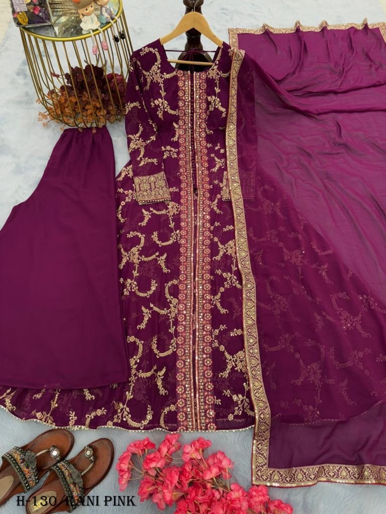 Rani Pink Real Georgette Sharara Suit main image 1