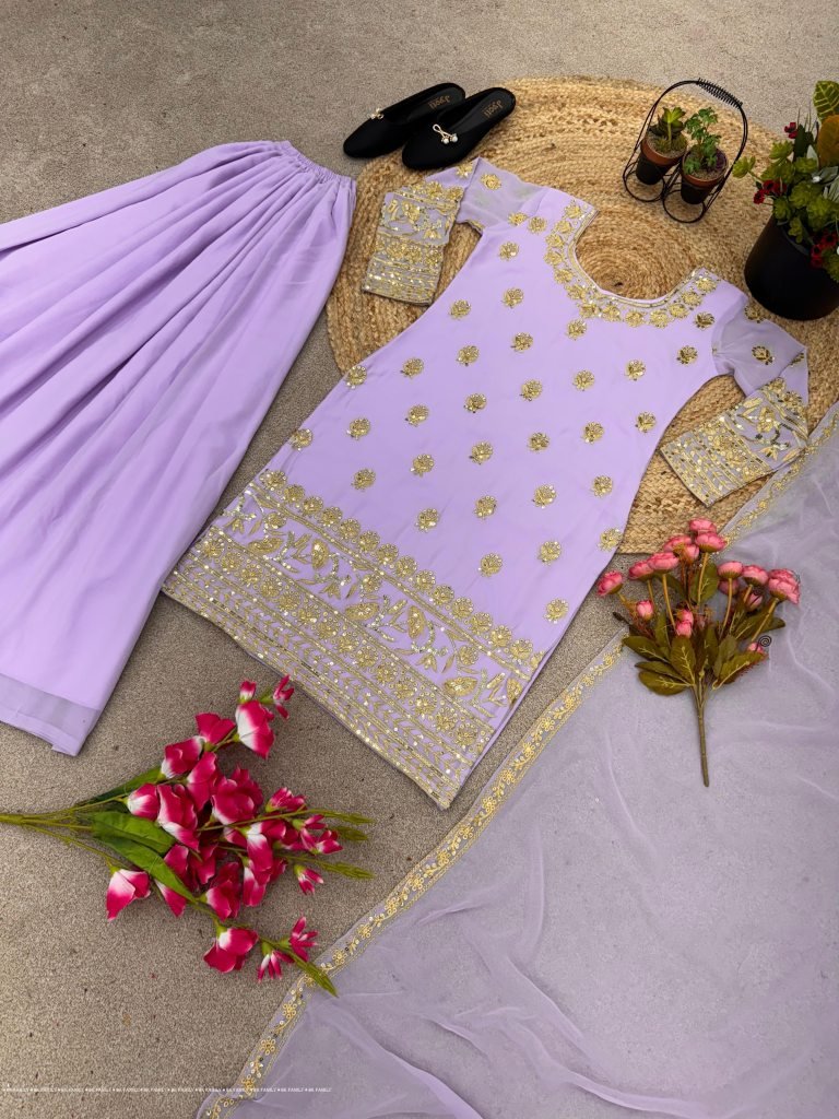 Heavy Faux Georgette & Embroidery Sequence Work With Lace Border Dupatta Type Sharara Palazzo Dress main image 0