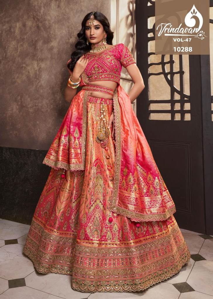 Royal Vrindavan Vol-47 Peach and Pink Banarasi Silk Lehenga