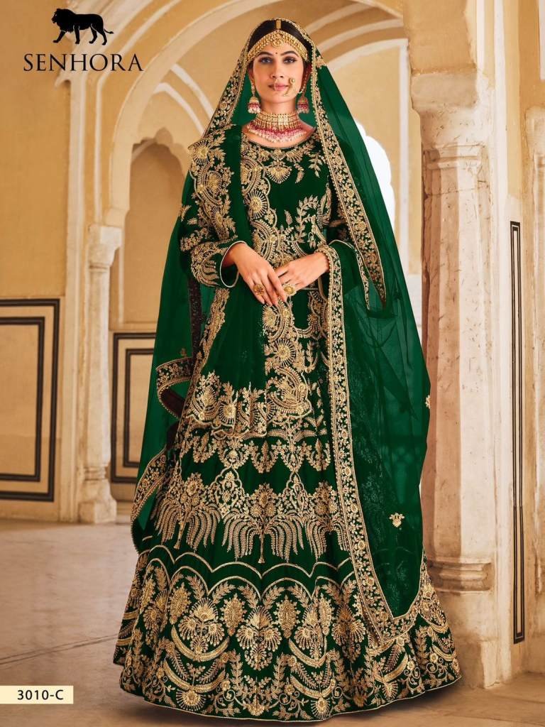 green emerald velvet dress Mint Green Wedding Jacket Lehenga Set main image 1