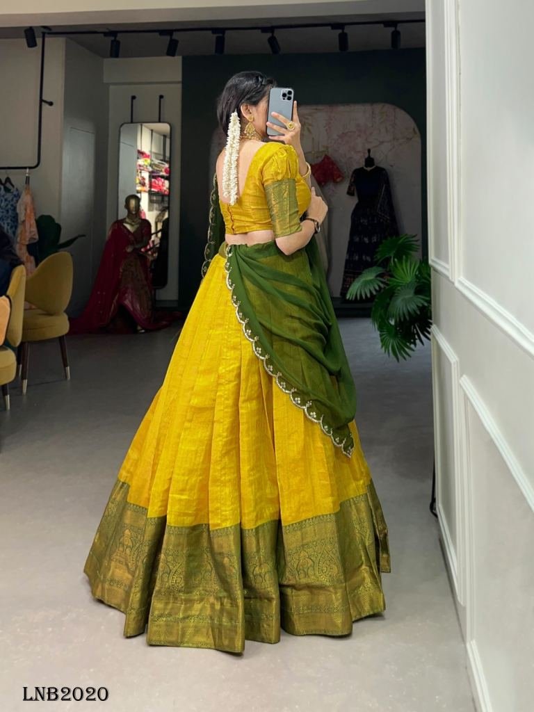 South Indian Kanjivaram Silk Yellow Colour Lehenga