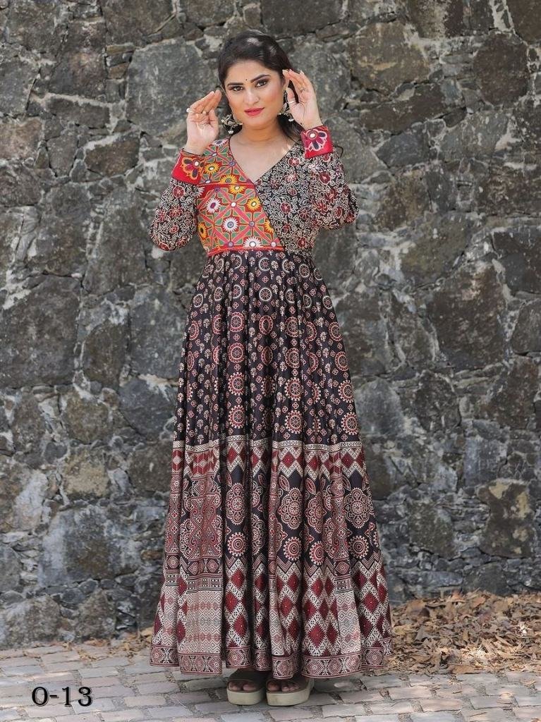 Special For Navratri Rayon Printed With Mirror Work Gown
