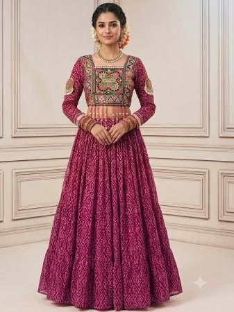 12 Mtr Maroon Colour Navratri Lehenga