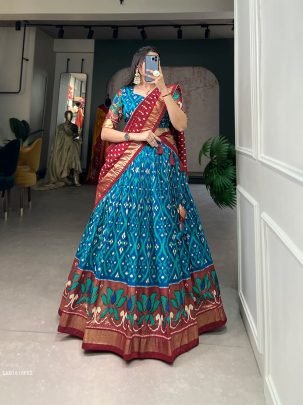 1615 Firozi Fancy Foil Printed Tussar Silk Lehenga Choli