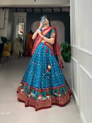 1615 Firozi Fancy Foil Printed Tussar Silk Lehenga Choli