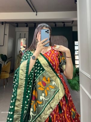 1615 Red Fancy Foil Printed Tussar Silk Lehenga Choli
