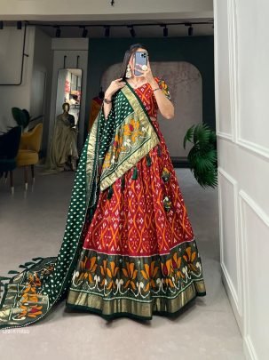 1615 Red Fancy Foil Printed Tussar Silk Lehenga Choli