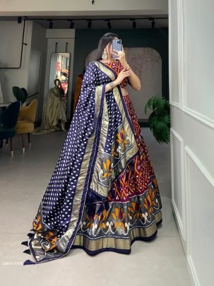 1615 Wine Fancy Foil Printed Tussar Silk Lehenga Choli