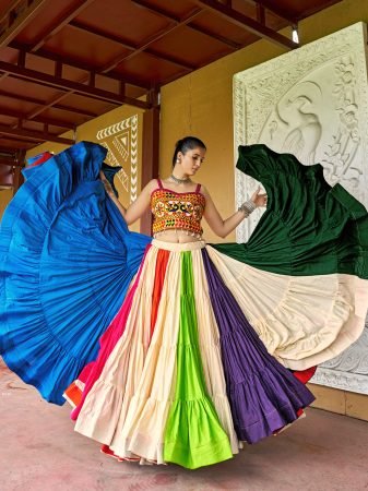 25 Meter Flair Multicolor Lehenga With Kutchi Embroidery Blouse