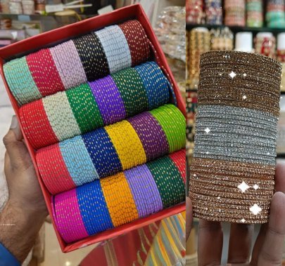 27 Color Metal Zari Finish Bangles Set