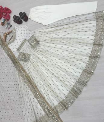 3 Meter Flair Heavy Pure Chinon Silk Gown With Embroidery Work