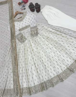 3 Meter Flair Heavy Pure Chinon Silk Gown With Embroidery Work