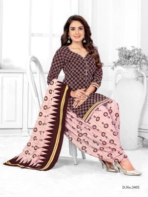 3405 Brown Pure Cotton Readymade Printed Patiala Suits