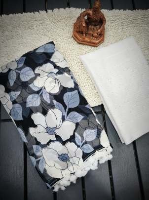 3D Printed Design Black Georgette Saree