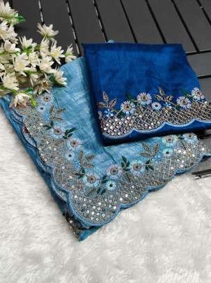 3mm Sequence Work Blue Saree