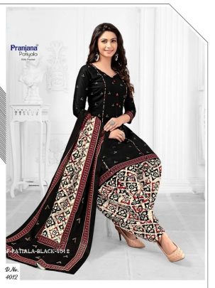 4012 Black Pure Cotton Readymade Printed Patiala Suits